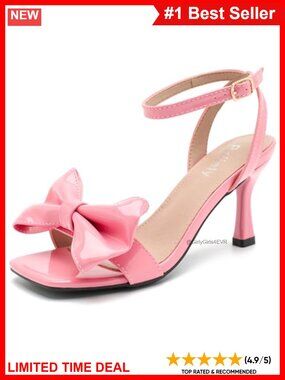 Kitten Heel Sandals Square Open Toe Bow Ankle Strap